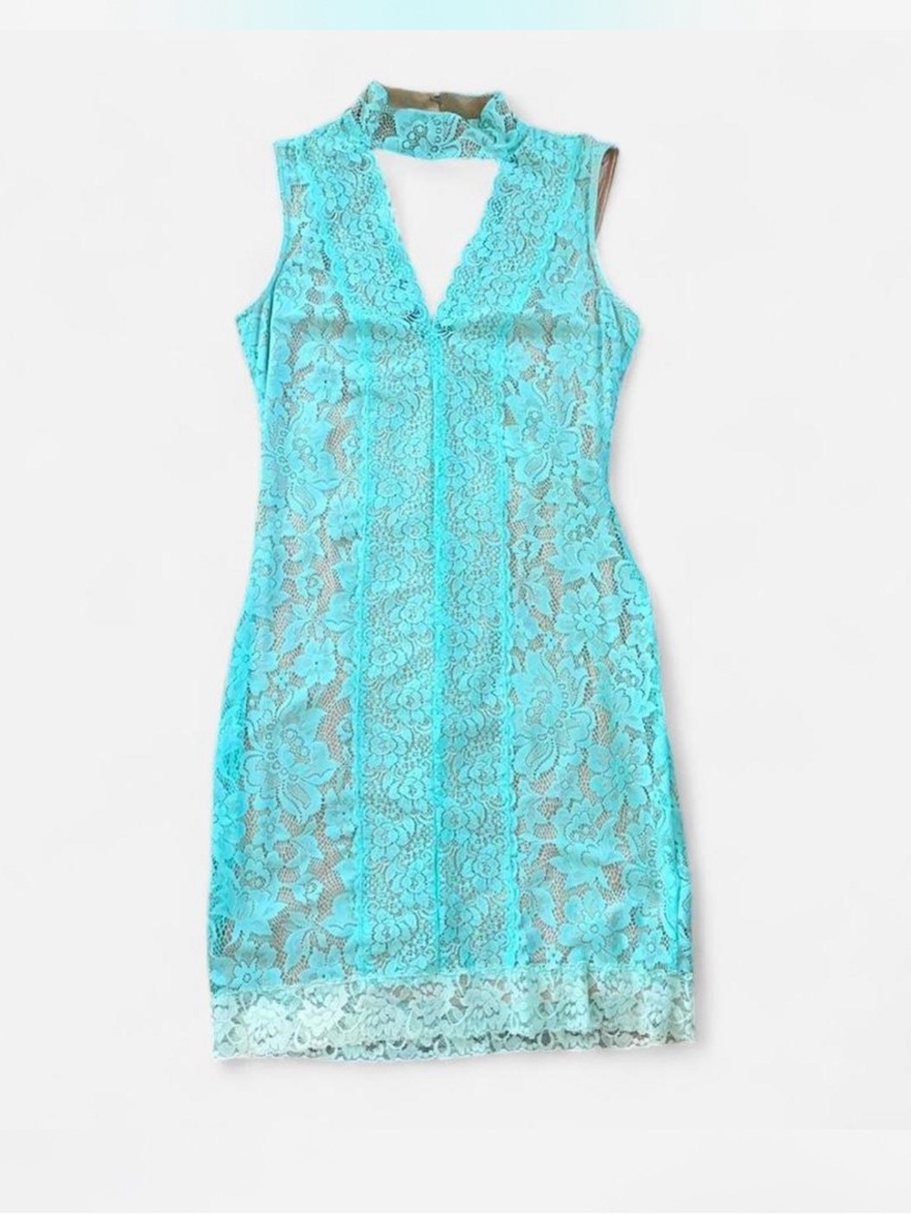 bebe Aqua Lace Mini Dress